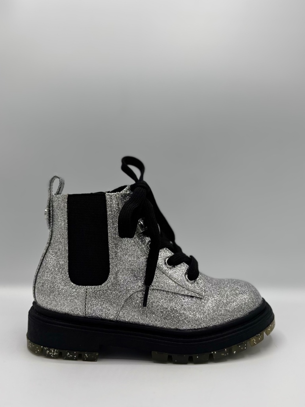 Nina Coelette Toddler Silver Glitter Combat Boots Sz 10 Lace Up Zip Lug Sole